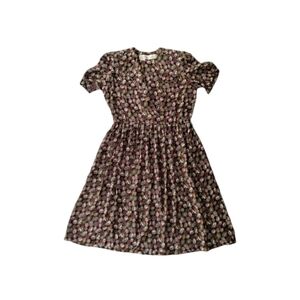VTG 90's Liz Roberts Cameo Print Short Sleeve Maxi Dress w/Shoulder Pads READ